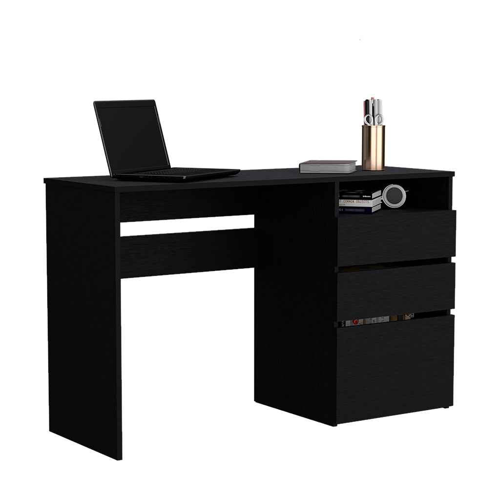 Kenai 3 Drawers Computer Desk, One Shelf, Black