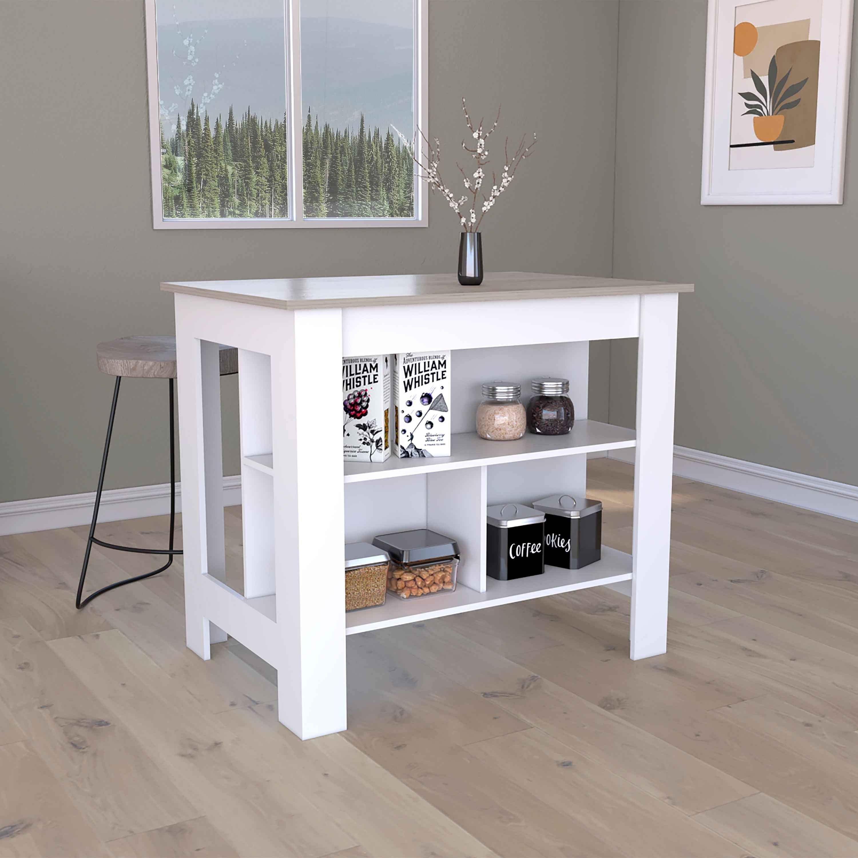 Antibacterial Delos Kitchen Island , White / Light Gray