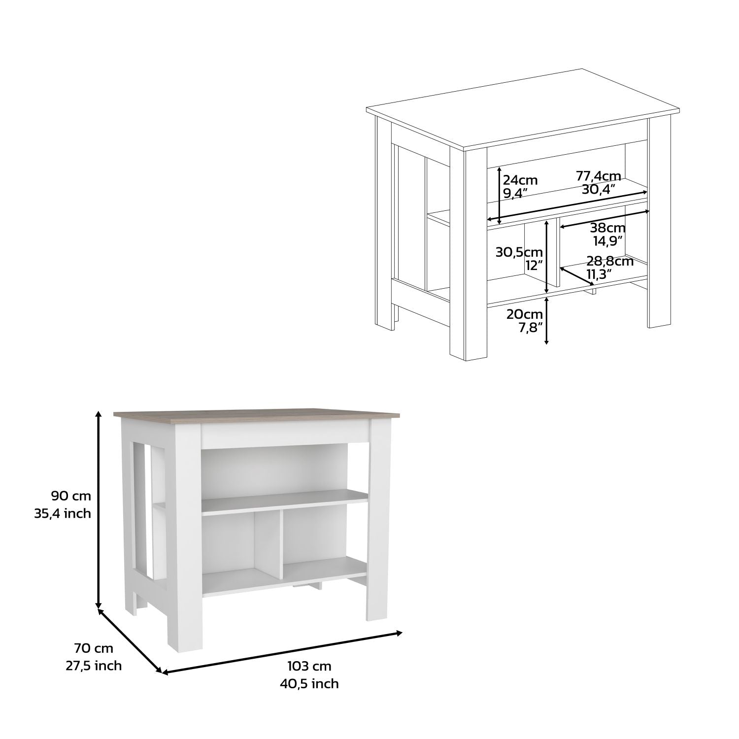 Antibacterial Delos Kitchen Island , White / Light Gray - Luciddepo