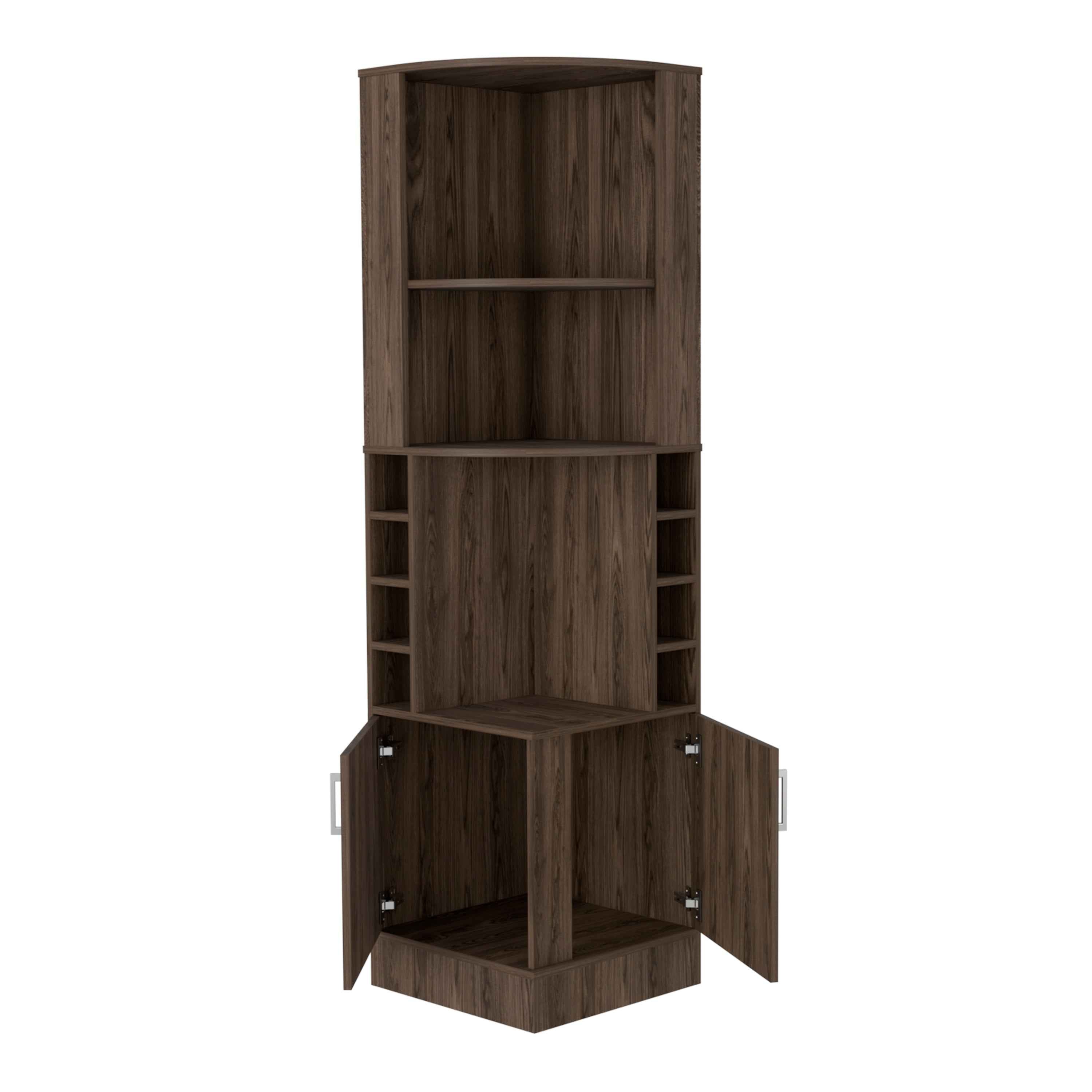Egina Corner Bar Cabinet, Two External Shelves, Dark Walnut