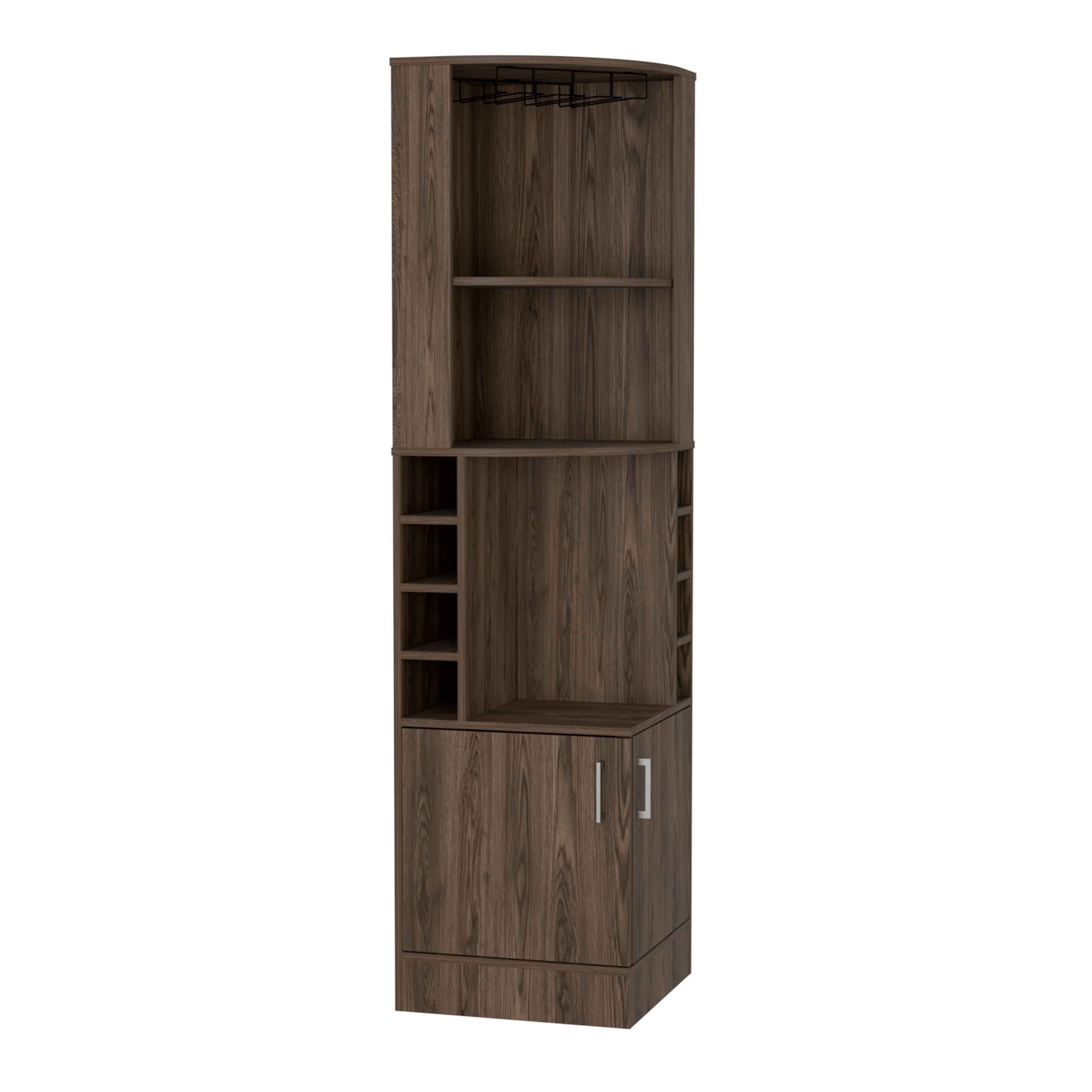Egina Corner Bar Cabinet, Two External Shelves, Dark Walnut