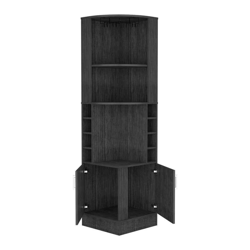 Egina Corner Bar Cabinet, Two External Shelves, Smokey Oak