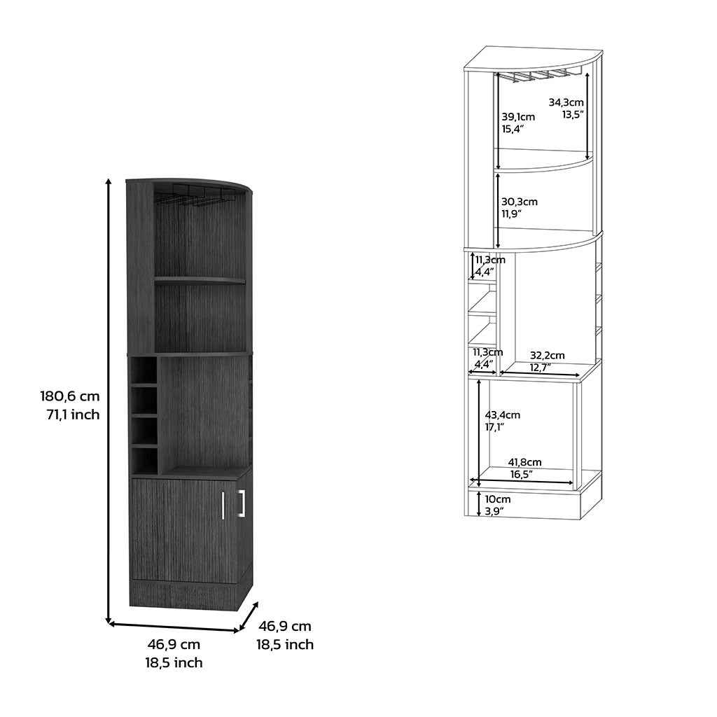 Egina Corner Bar Cabinet, Two External Shelves, Smokey Oak