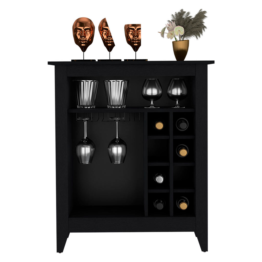 Mojito Bar Cabinet, Six Built-in Wine Rack, One Open Drawer, One Open Shelf, Black - Luciddepo
