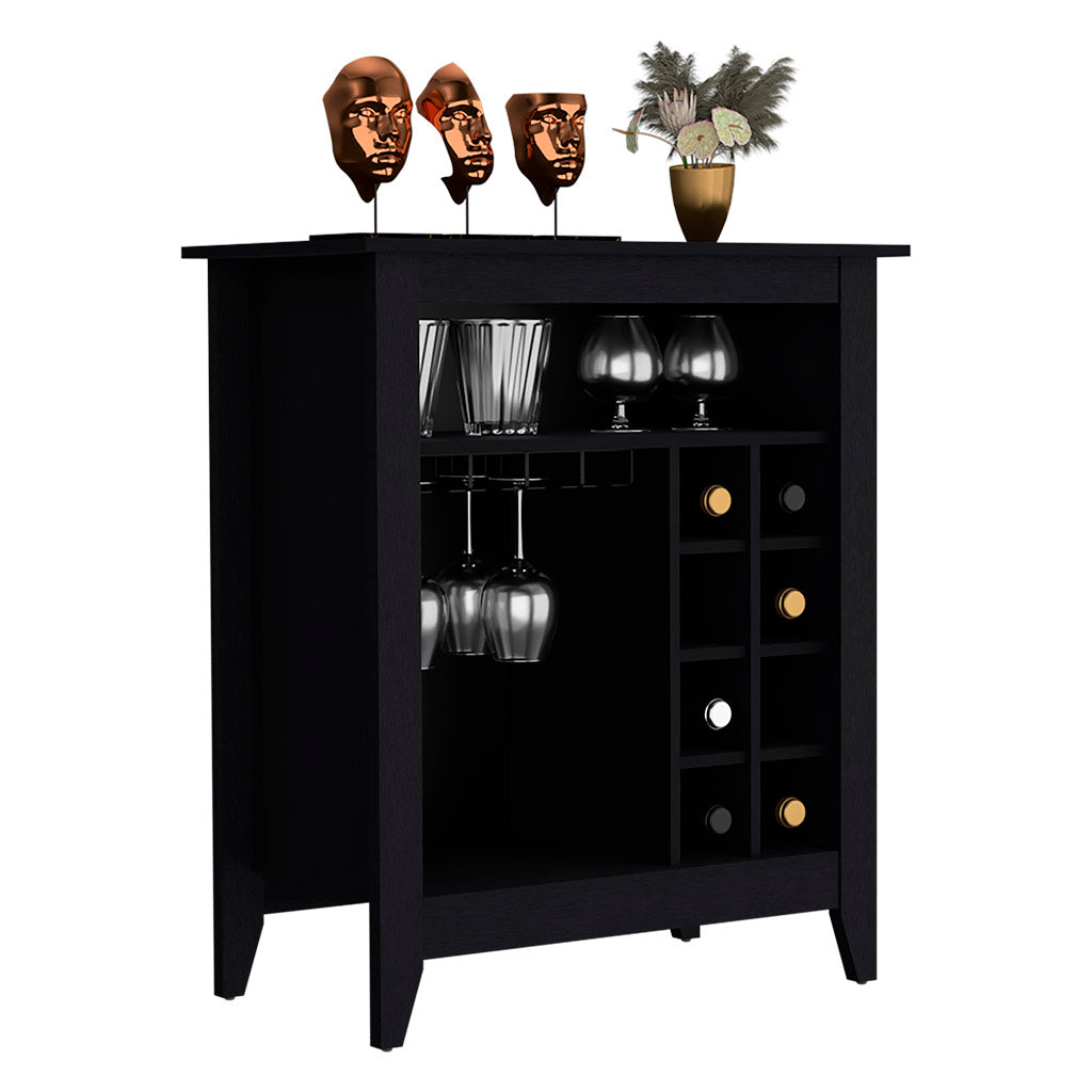 Mojito Bar Cabinet, Six Built-in Wine Rack, One Open Drawer, One Open Shelf, Black - Luciddepo