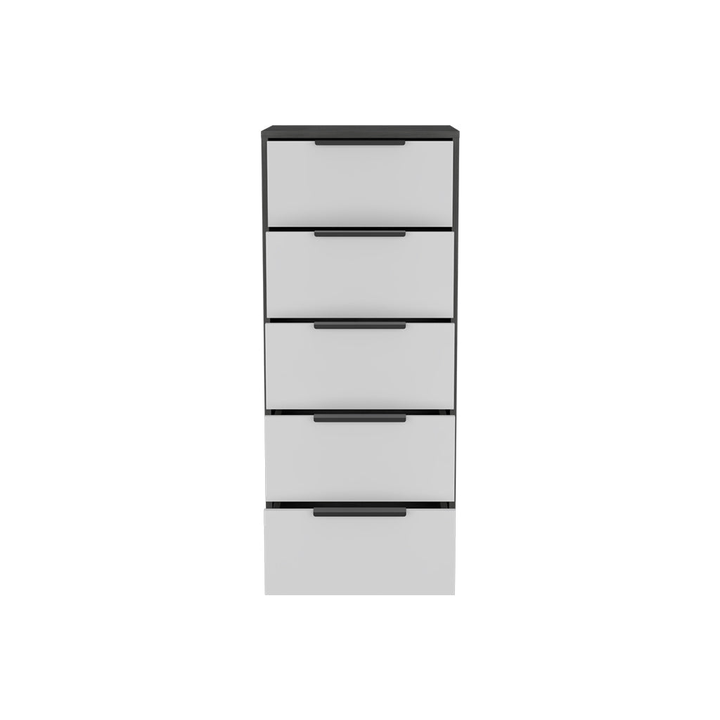 Egeo 5 Drawer Dresser, Vertical Dresser, White / Smokey Oak - Luciddepo