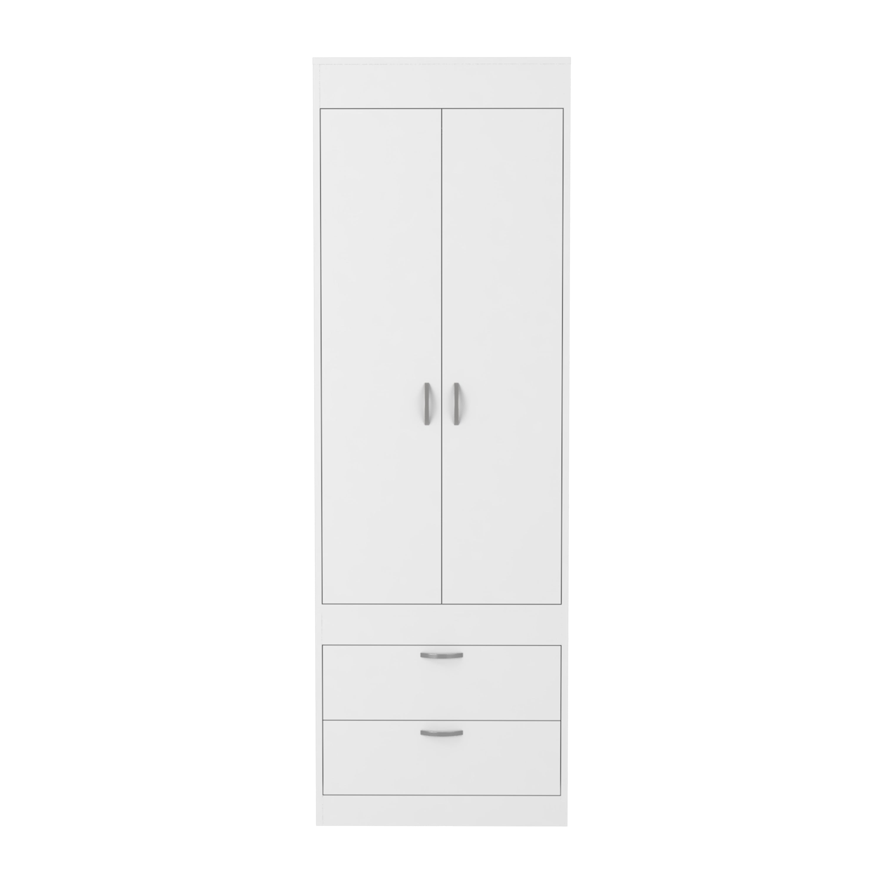 Portugal Armoire with Double Door Cabinet, Two Drawers, Metal Handles, Rod, White - Luciddepo
