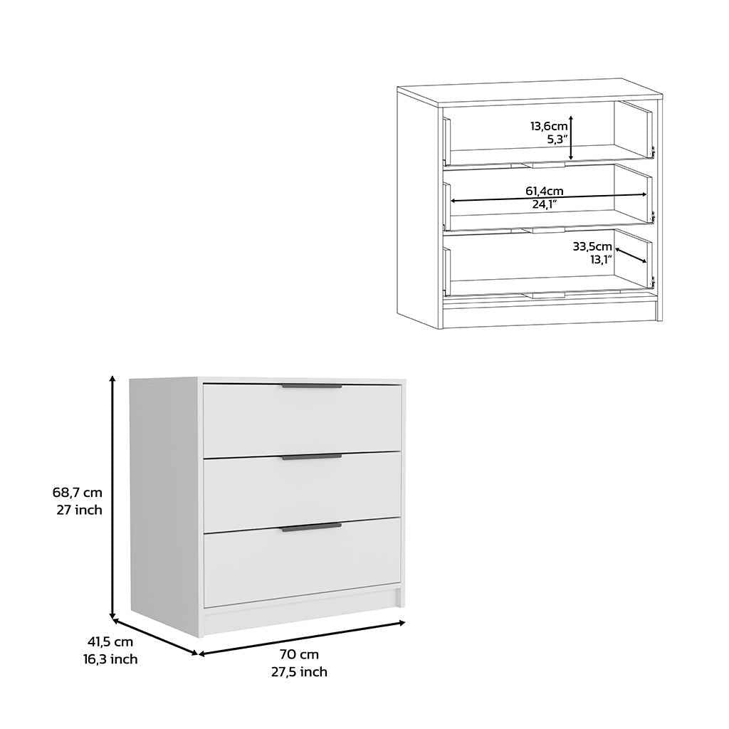 Egeo 3 Drawers Dresser with Superior Top, White