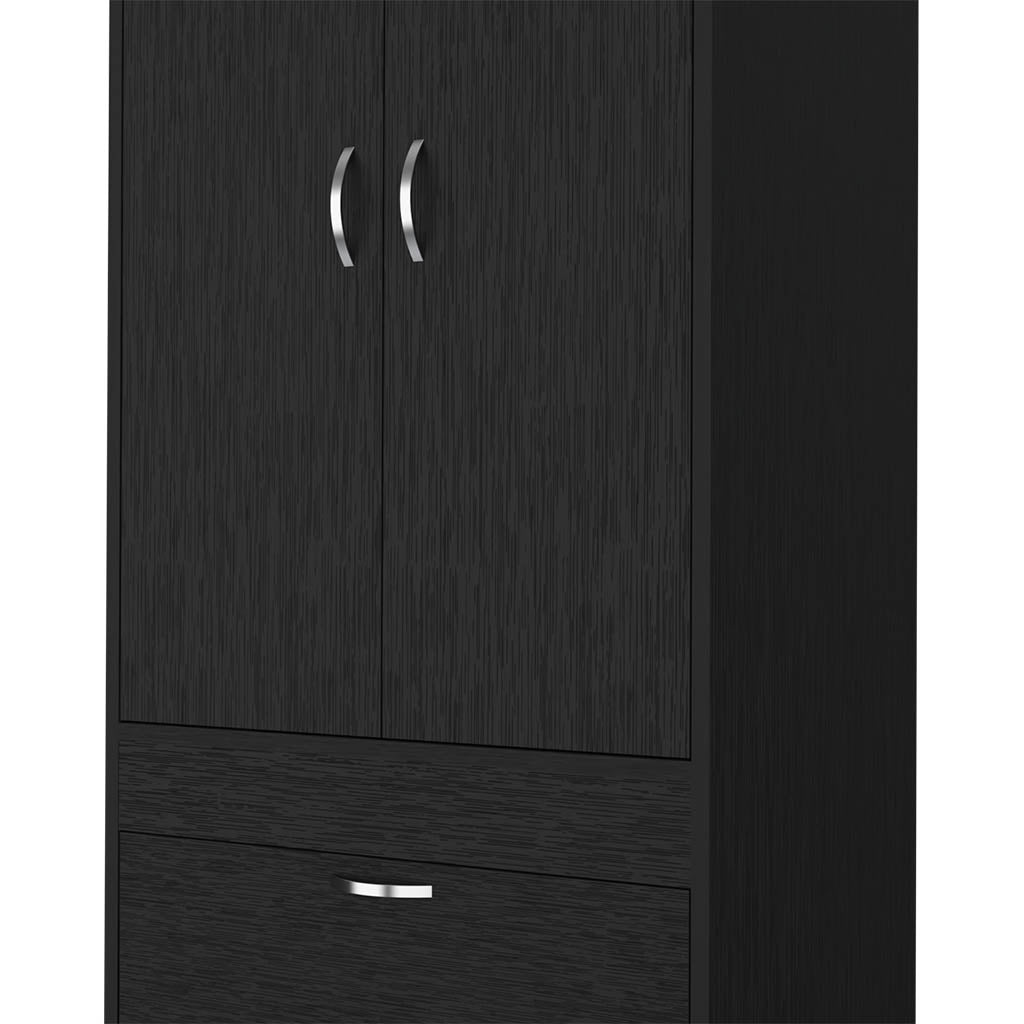 Portugal Armoire, Double Door Cabinet, Two Drawers, Metal Handles, Rod, Black - Luciddepo
