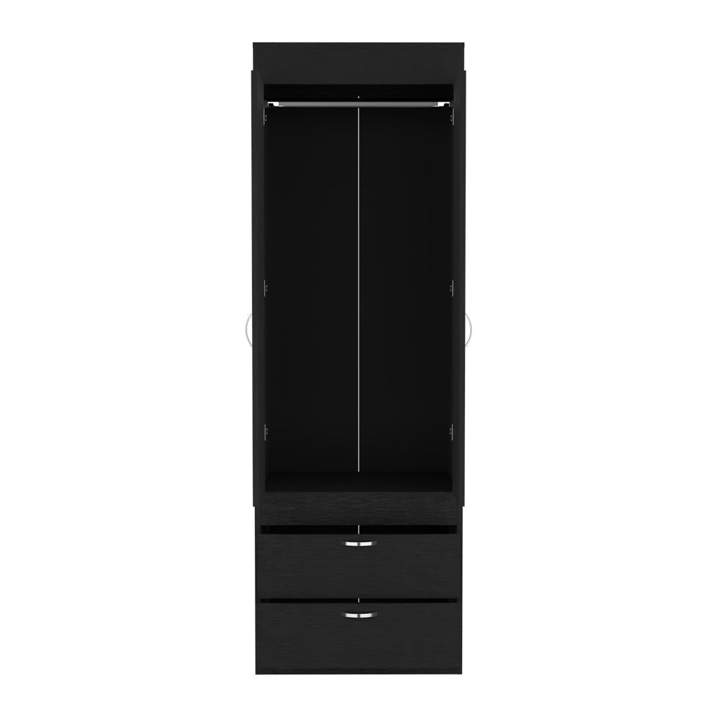 Portugal Armoire, Double Door Cabinet, Two Drawers, Metal Handles, Rod, Black - Luciddepo