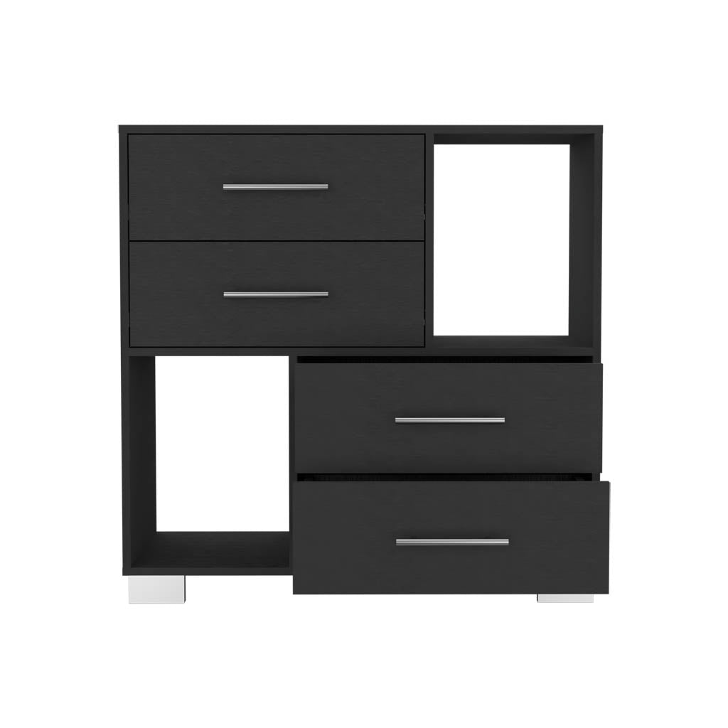 Fountain Dresser, Two Open Shelves, Four Drawers, Black - Luciddepo