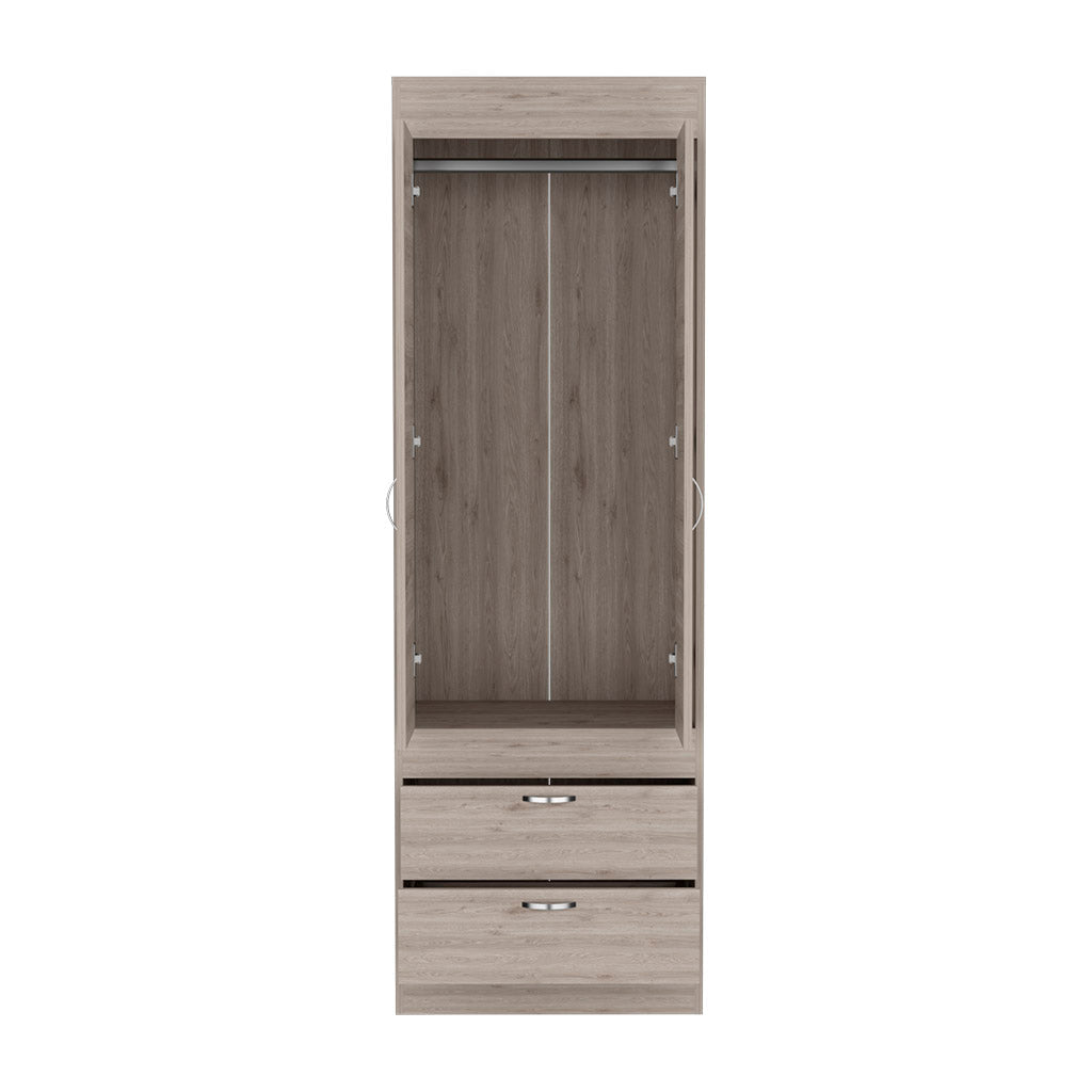 Portugal Armoire, Double Door Cabinet, Two Drawers, Metal Handles, Rod, Light Gray - Luciddepo