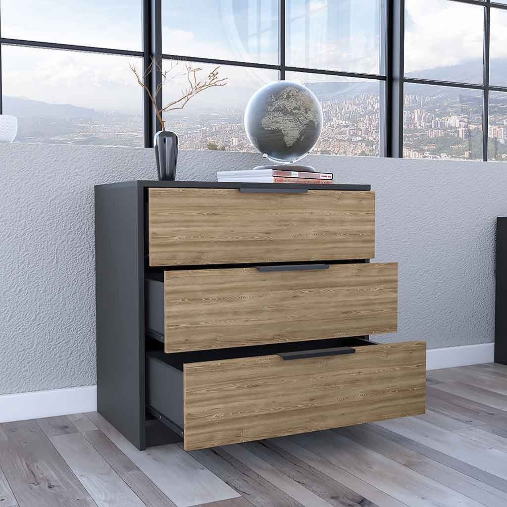 Egeo 3 Drawers Dresser, Superior Top, Black / Light Oak
