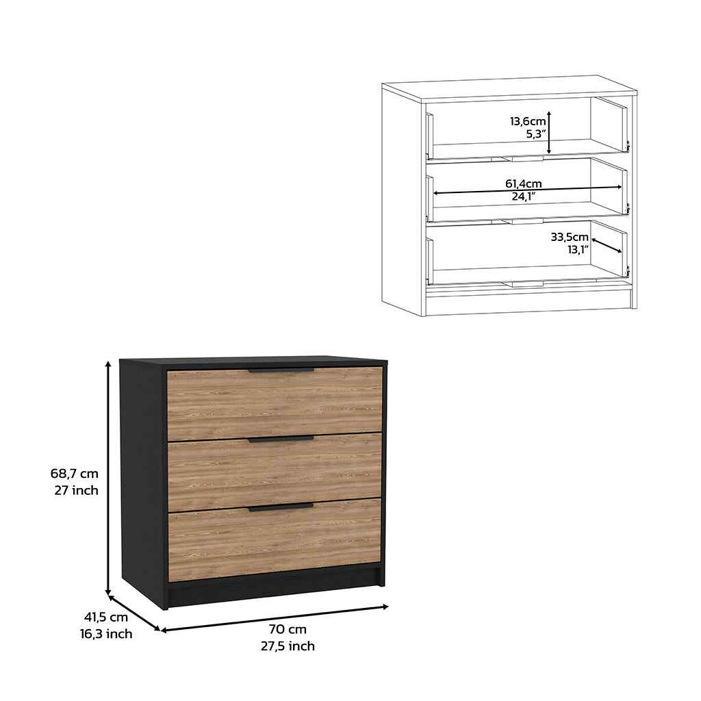 Egeo 3 Drawers Dresser, Superior Top, Black / Light Oak