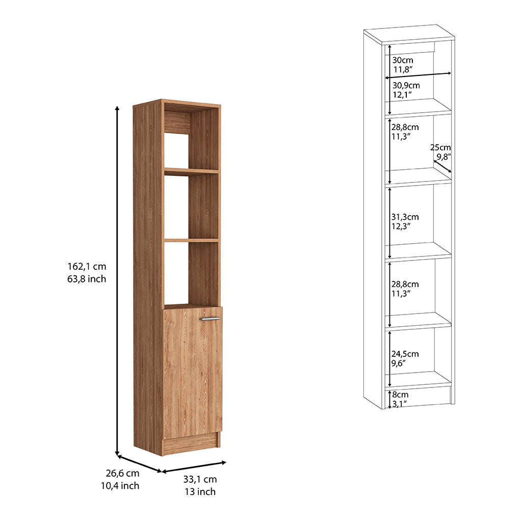 Leben Linen Single Door Cabinet, Three External Shelves, Two Interior Shelves, Pine - Luciddepo
