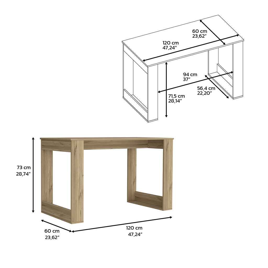 Melb Writing Desk with Ample Workstation and Sturdy Legs, Light Oak