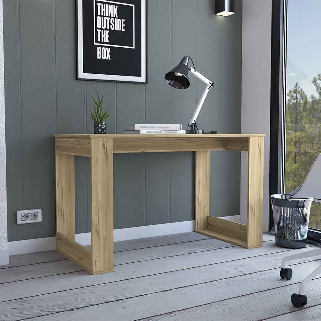 Melb Writing Desk with Ample Workstation and Sturdy Legs, Light Oak