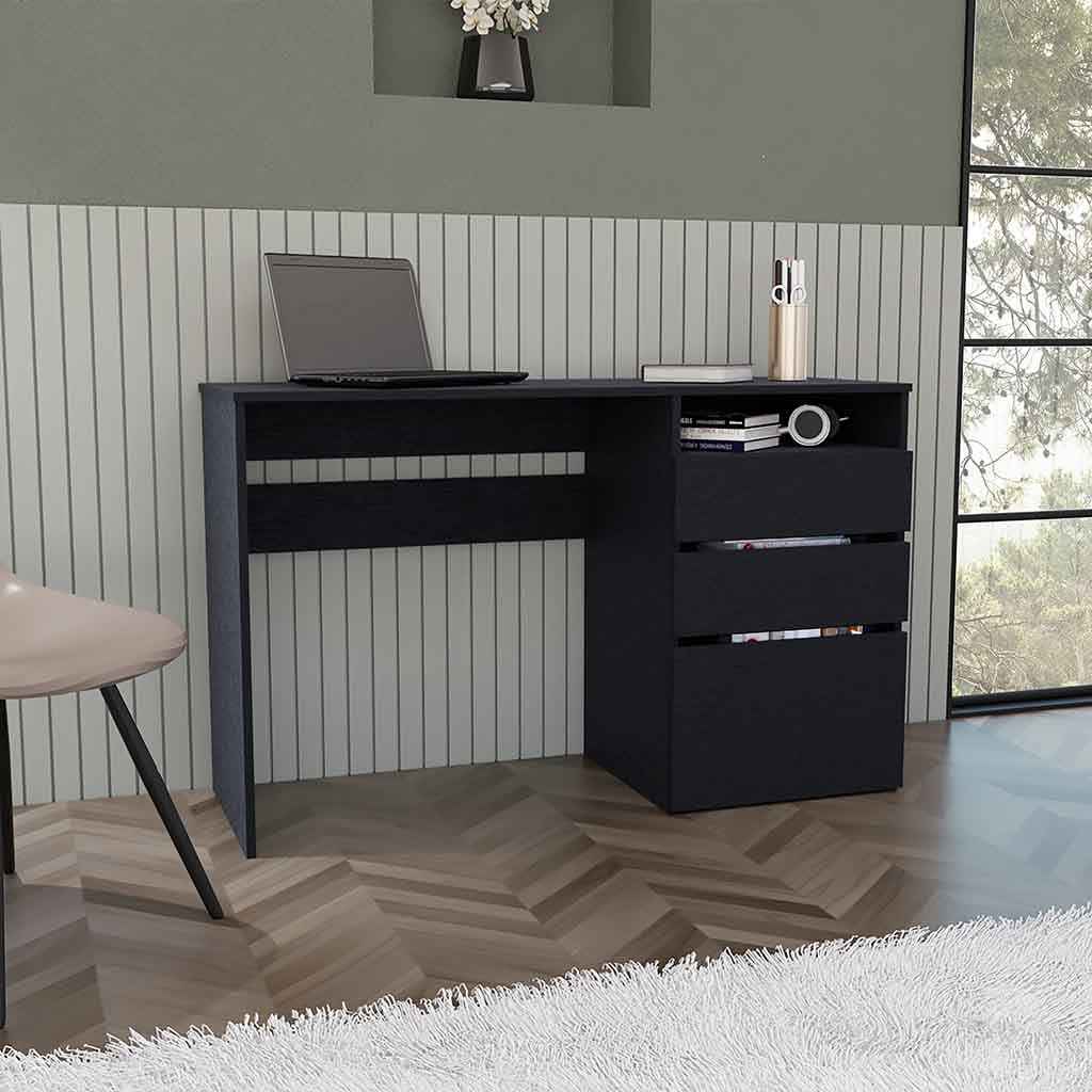 Kenai 3 Drawers Computer Desk, One Shelf, Black