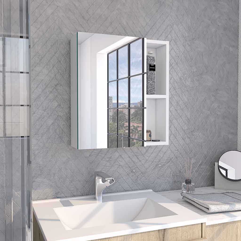 Andes Medicine Single Door Cabinet With Mirror, Five Interior Shelves, White - Luciddepo