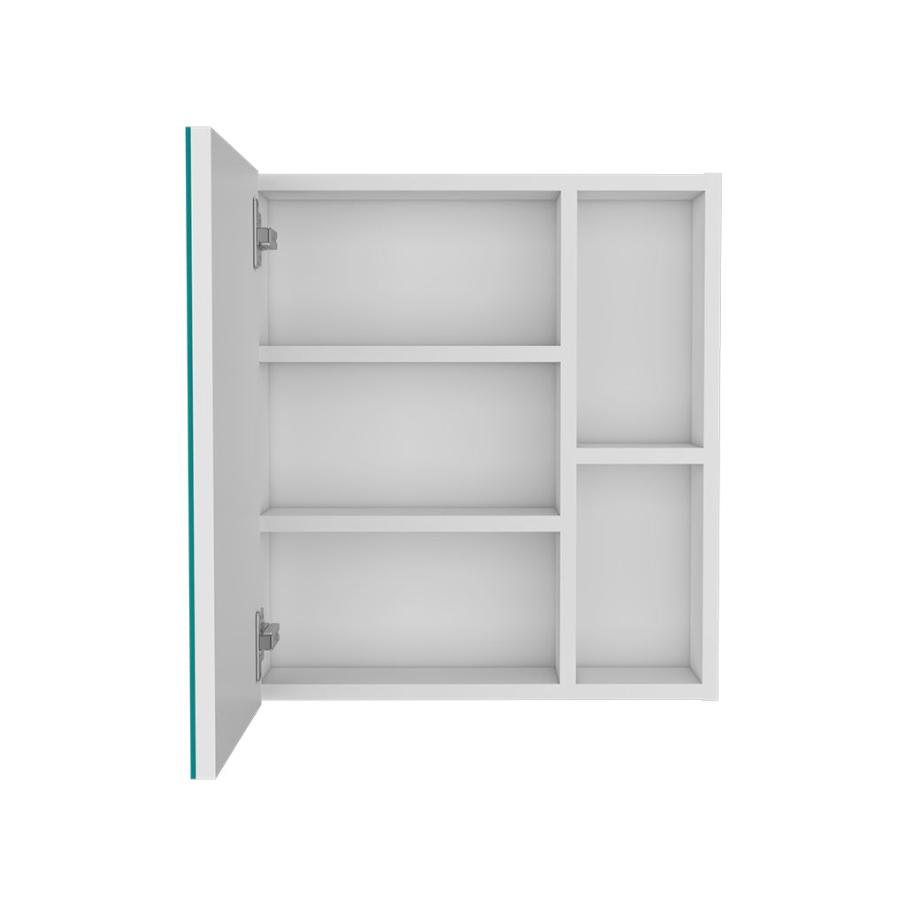 Andes Medicine Single Door Cabinet With Mirror, Five Interior Shelves, White - Luciddepo