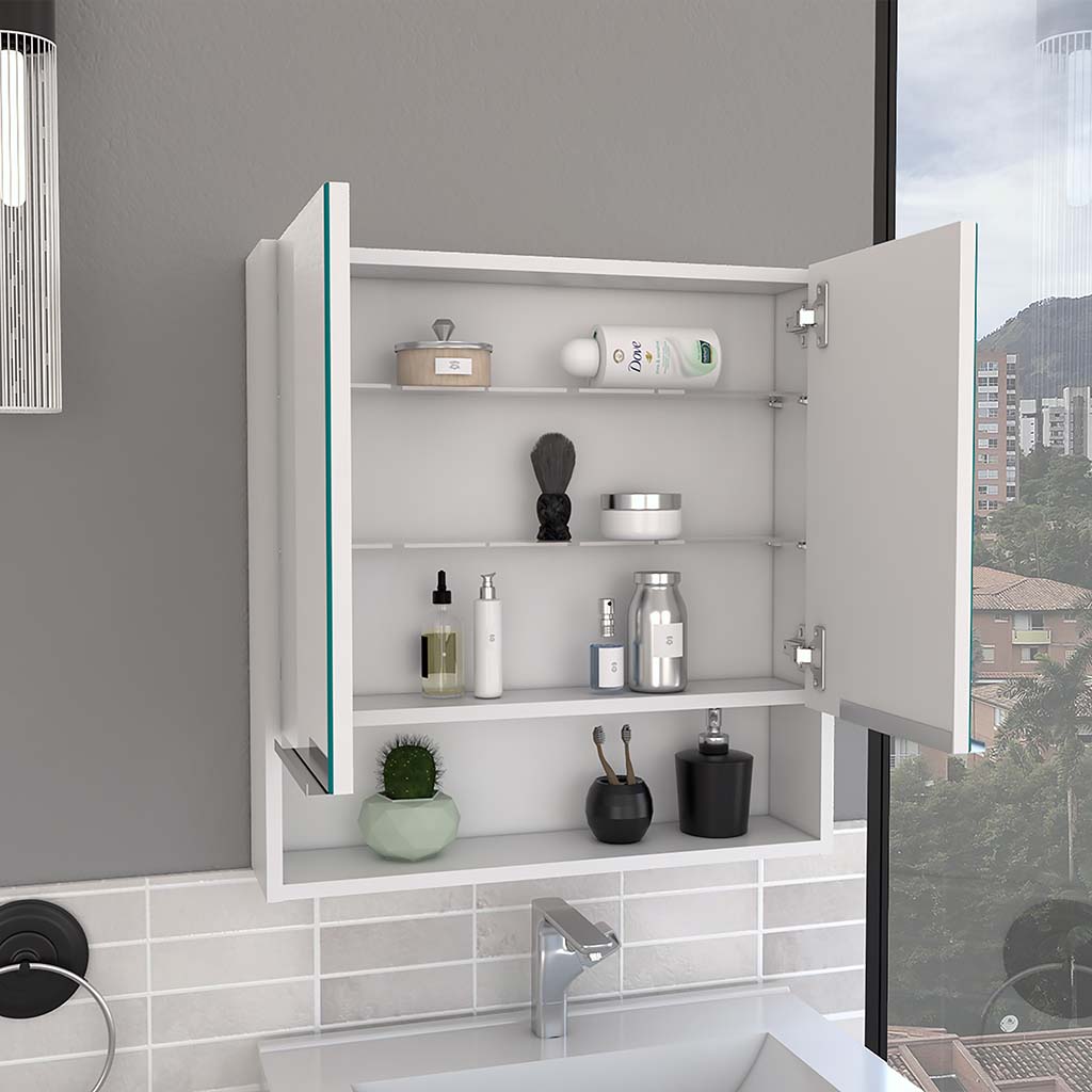Tatacoa Mirror Medicine Cabinet, One Open Shelf, Three Interior Shelves, White - Luciddepo