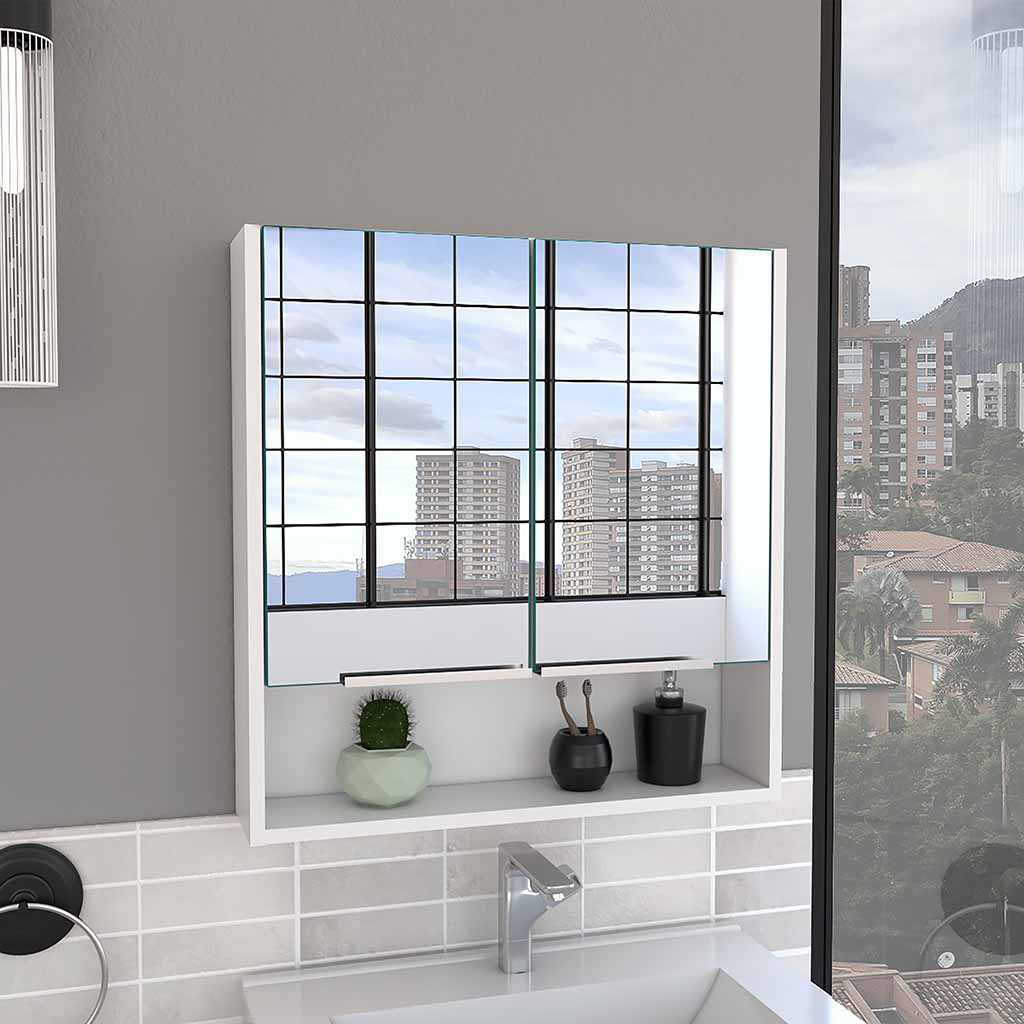 Tatacoa Mirror Medicine Cabinet, One Open Shelf, Three Interior Shelves, White - Luciddepo