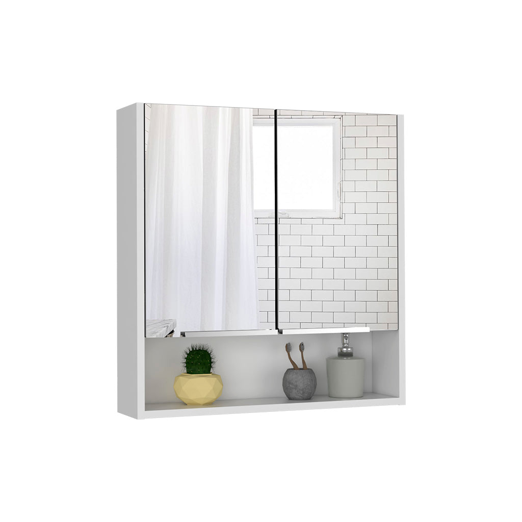 Tatacoa Mirror Medicine Cabinet, One Open Shelf, Three Interior Shelves, White - Luciddepo