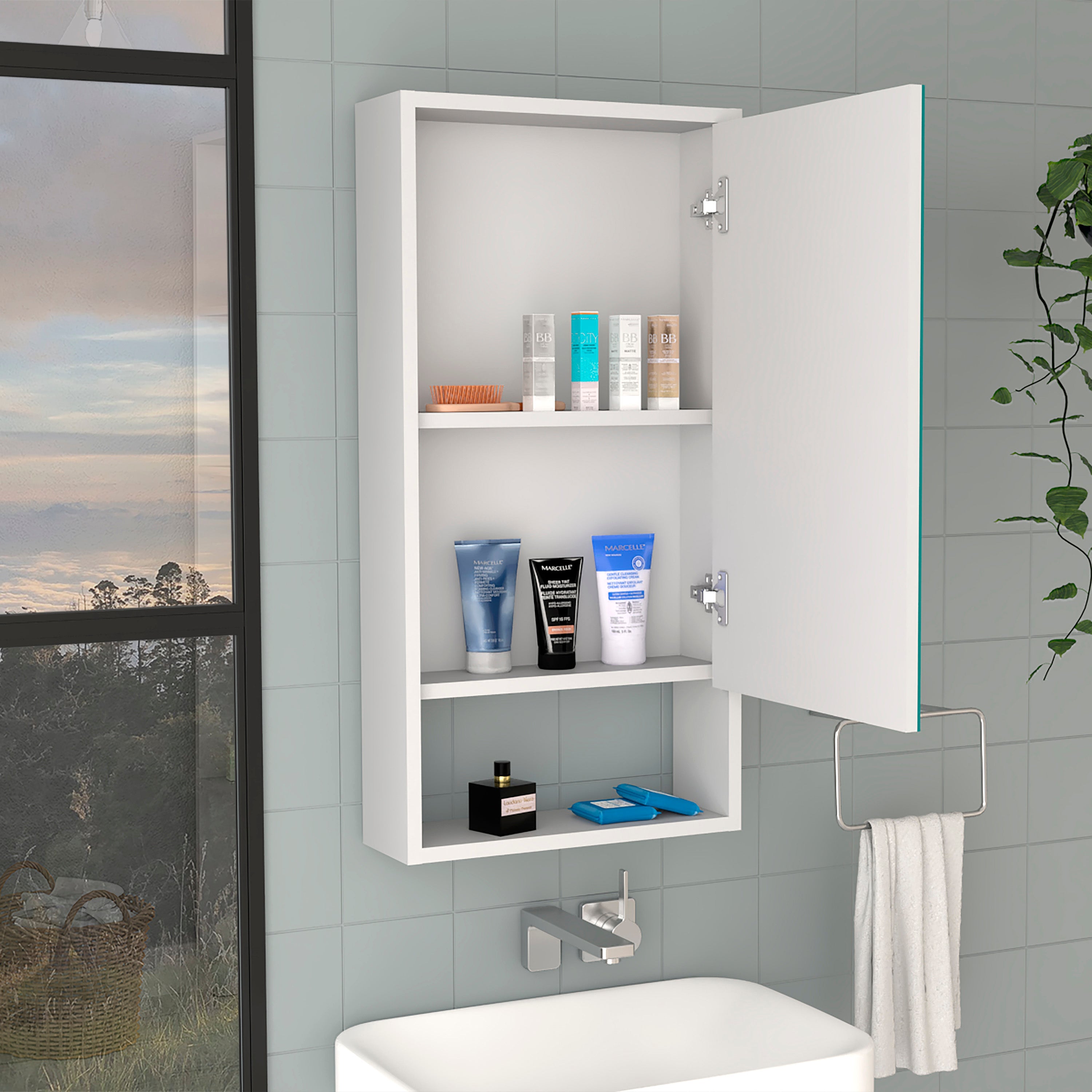 Palermo Medicine Single Door Cabinet, Two Interior Shelves, One External Shelf, White - Luciddepo