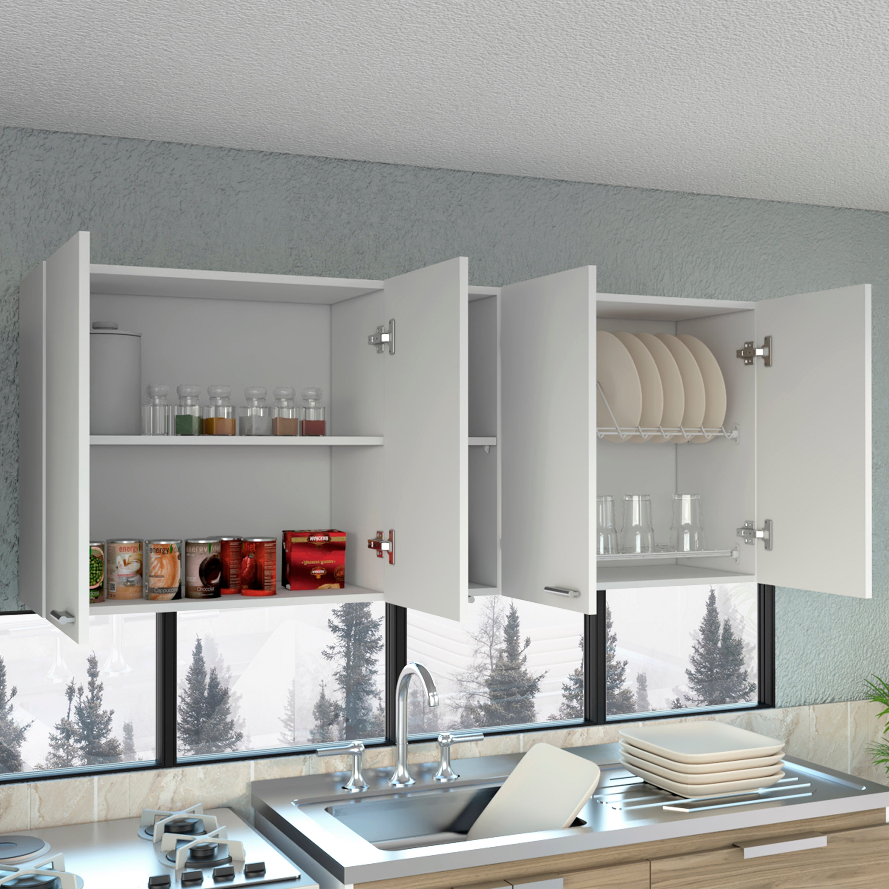 Olimpo 150 Wall Double Door Cabinet,Two External Shelves, Two Interior Shelves, White - Luciddepo