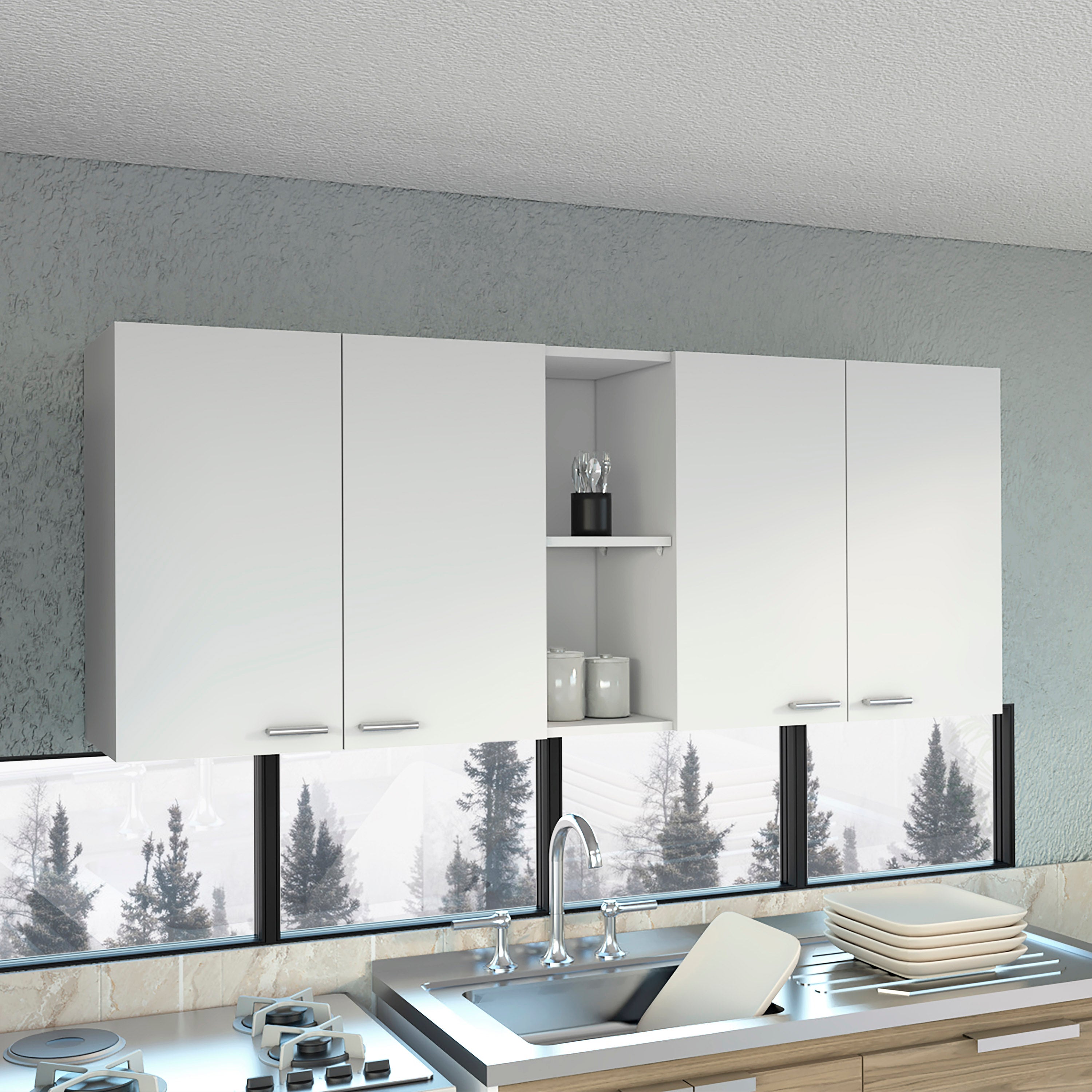 Olimpo 150 Wall Double Door Cabinet,Two External Shelves, Two Interior Shelves, White - Luciddepo