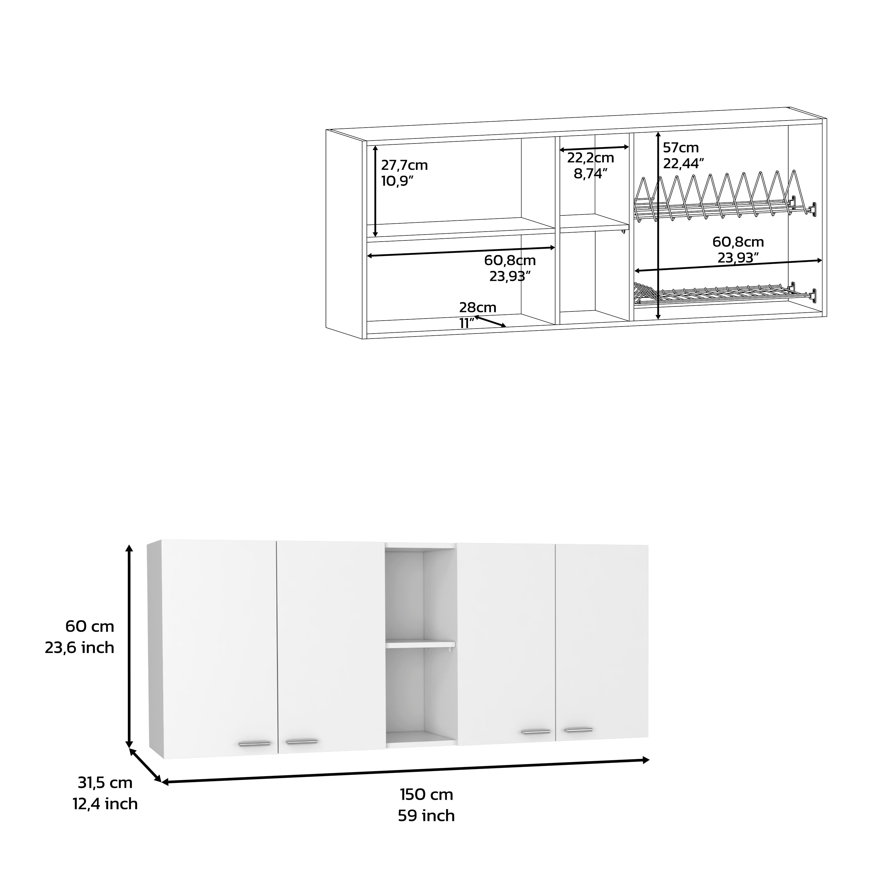 Olimpo 150 Wall Double Door Cabinet,Two External Shelves, Two Interior Shelves, White - Luciddepo