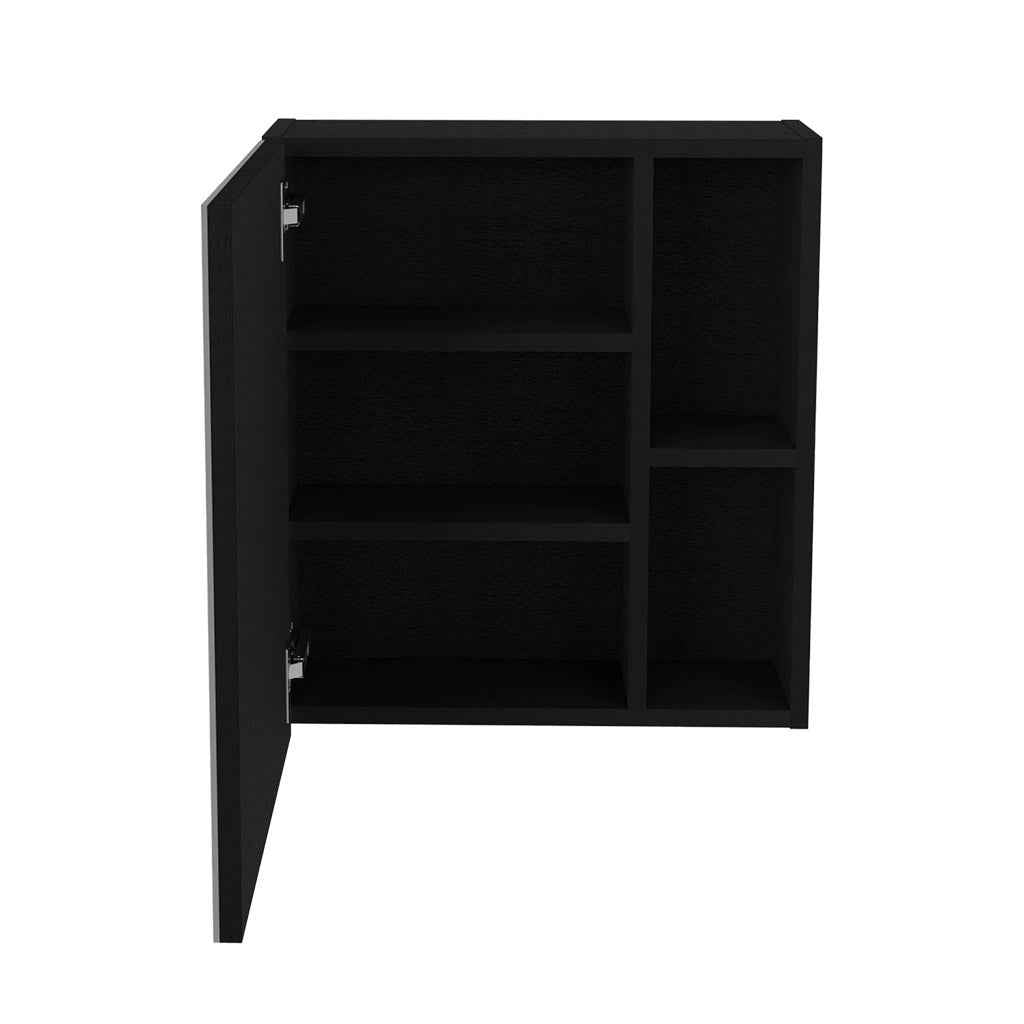 Andes Medicine Single Door Cabinet With Mirror, Five Interior Shelves, Black
