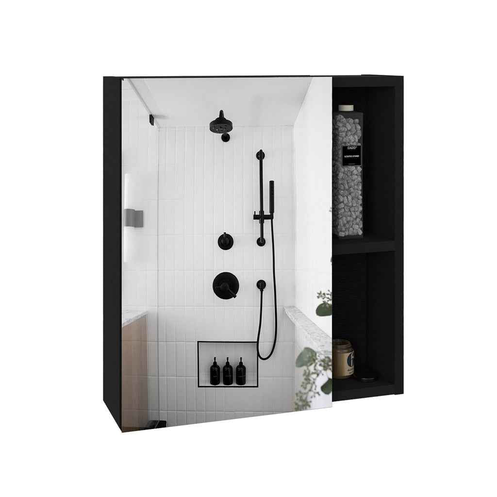 Andes Medicine Single Door Cabinet With Mirror, Five Interior Shelves, Black
