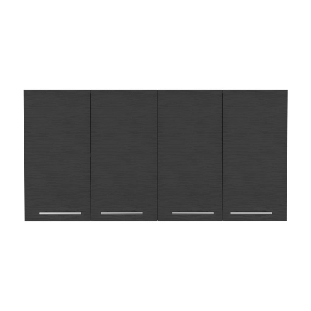 Oceana 120 Wall Cabinet with Four Doors, Two Internal Shelves, Internal Plate and Glass Organizer, Black - Luciddepo