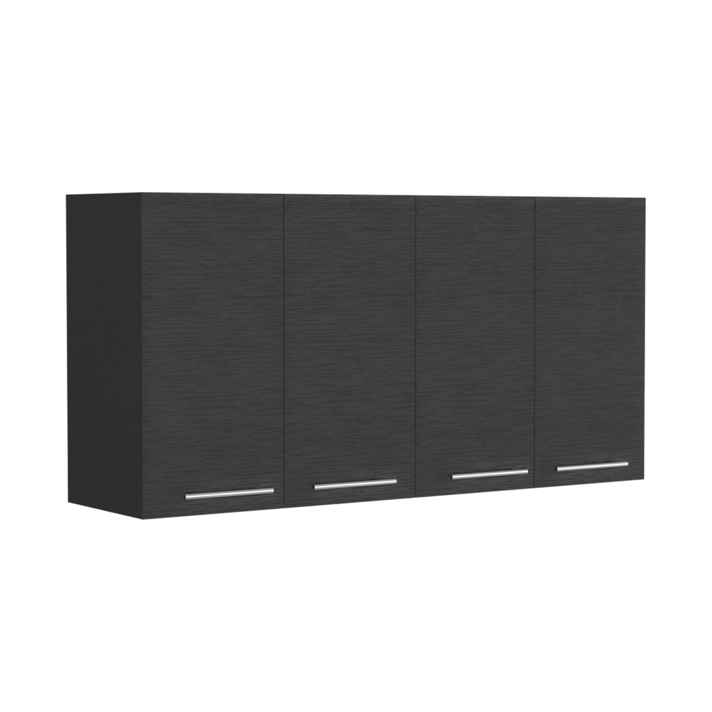 Oceana 120 Wall Cabinet with Four Doors, Two Internal Shelves, Internal Plate and Glass Organizer, Black - Luciddepo
