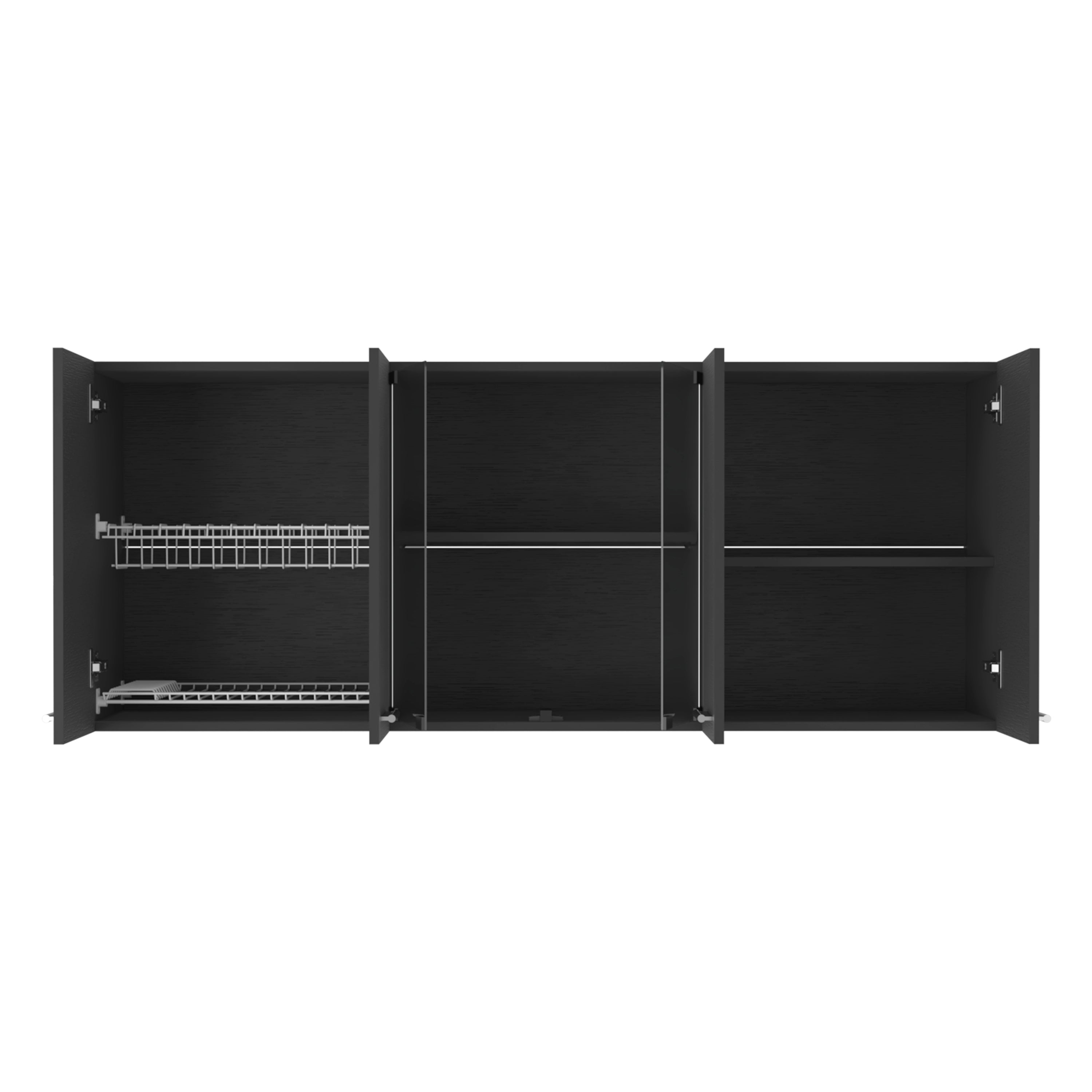 Oceana 150 Wall Cabinet with Four Doors, Two Internal Shelves, Internal Plate and Glass Organizer, Two Storage Shelves with Two Glass Doors, Black - Luciddepo