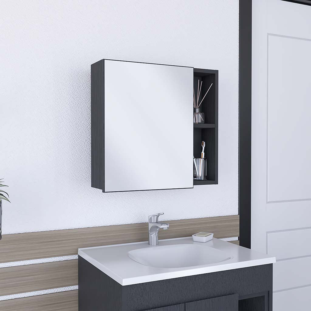 Queets Medicine Single Door Cabinet, Two External Shelves, Three Interior Shelves , Black - Luciddepo