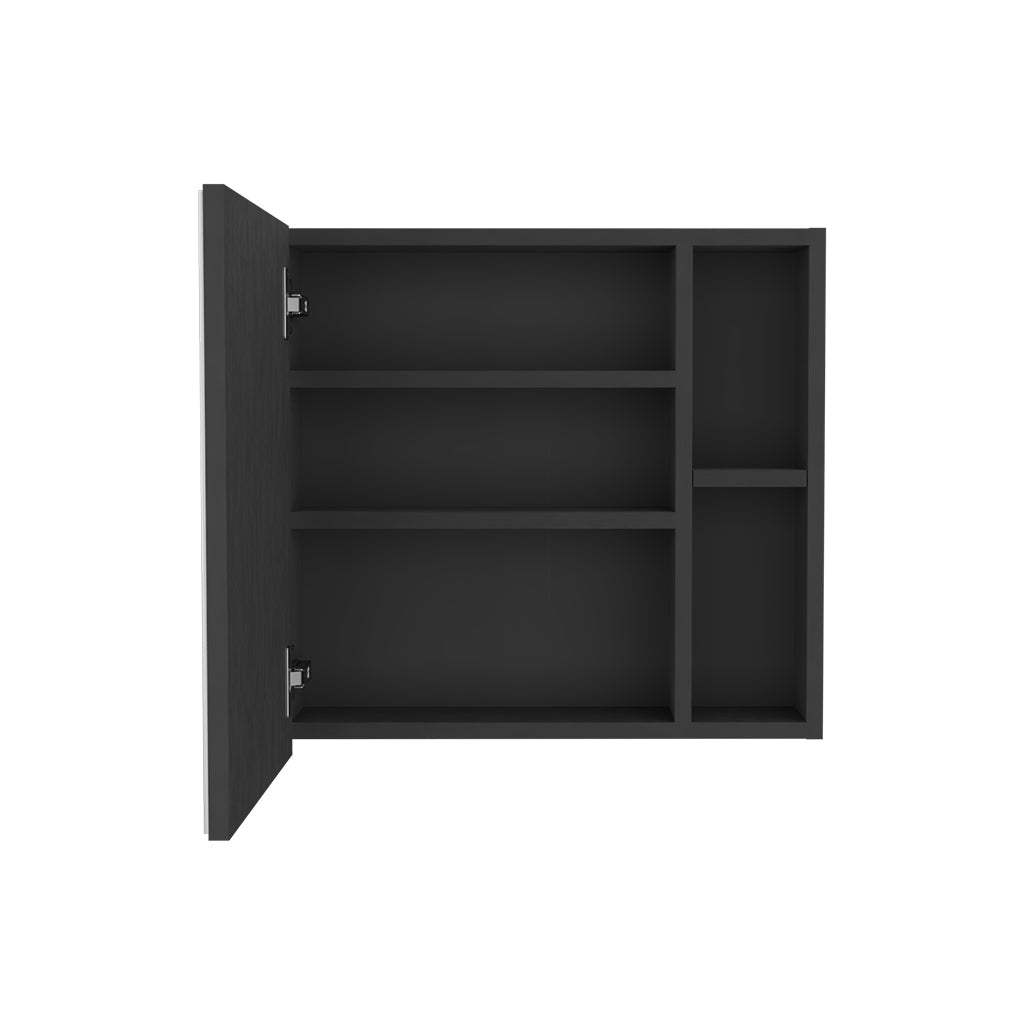 Queets Medicine Single Door Cabinet, Two External Shelves, Three Interior Shelves , Black - Luciddepo
