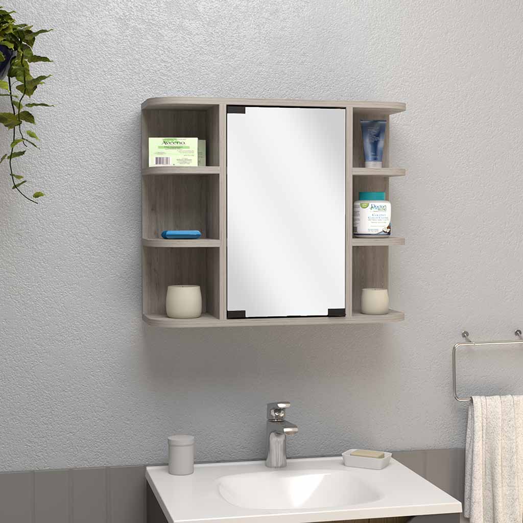 Roma Mirrored Medicine Cabinet, Six External Shelves, Three Interior Shelves, Light Gray - Luciddepo