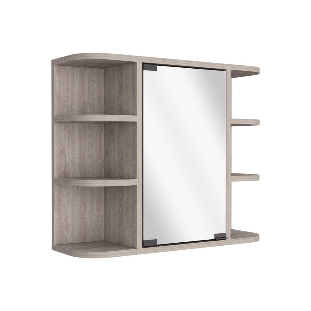Roma Mirrored Medicine Cabinet, Six External Shelves, Three Interior Shelves, Light Gray - Luciddepo