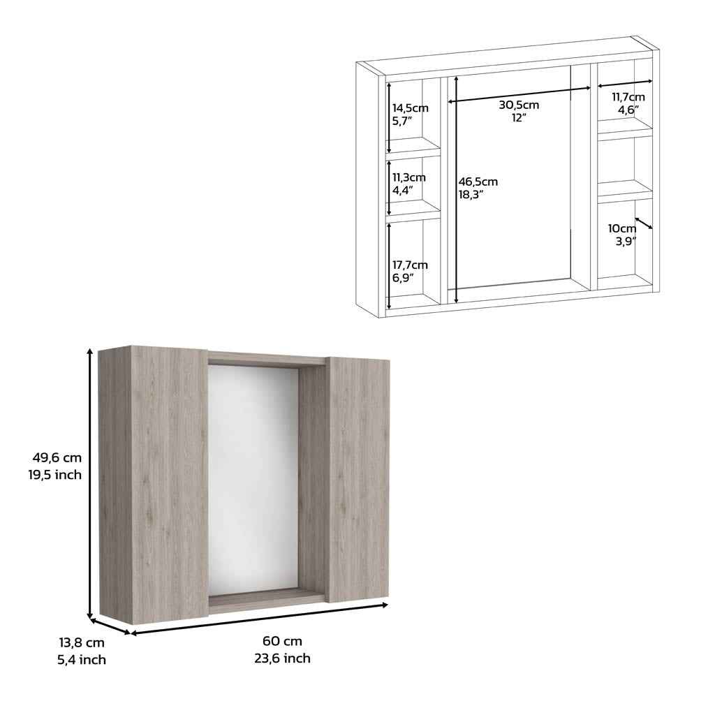 Garnet Medicine Double Door Cabinet, One External Shelf, Light Gray