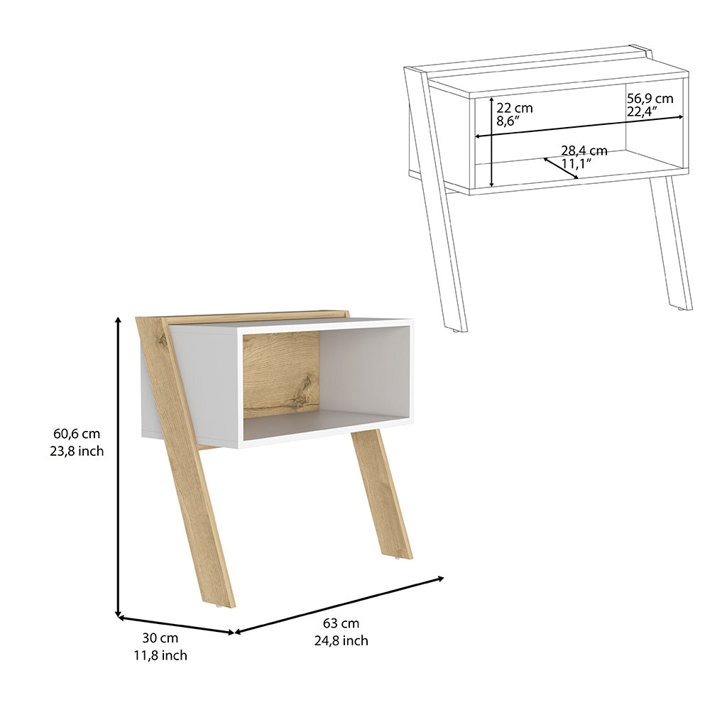 Leticia Nightstand, Two Legs, One Shelf, Superior Top, Light Oak / White - Luciddepo