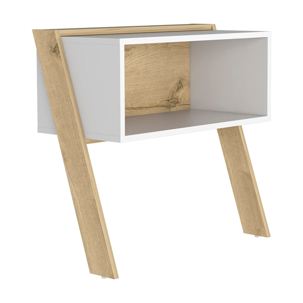 Leticia Nightstand, Two Legs, One Shelf, Superior Top, Light Oak / White - Luciddepo
