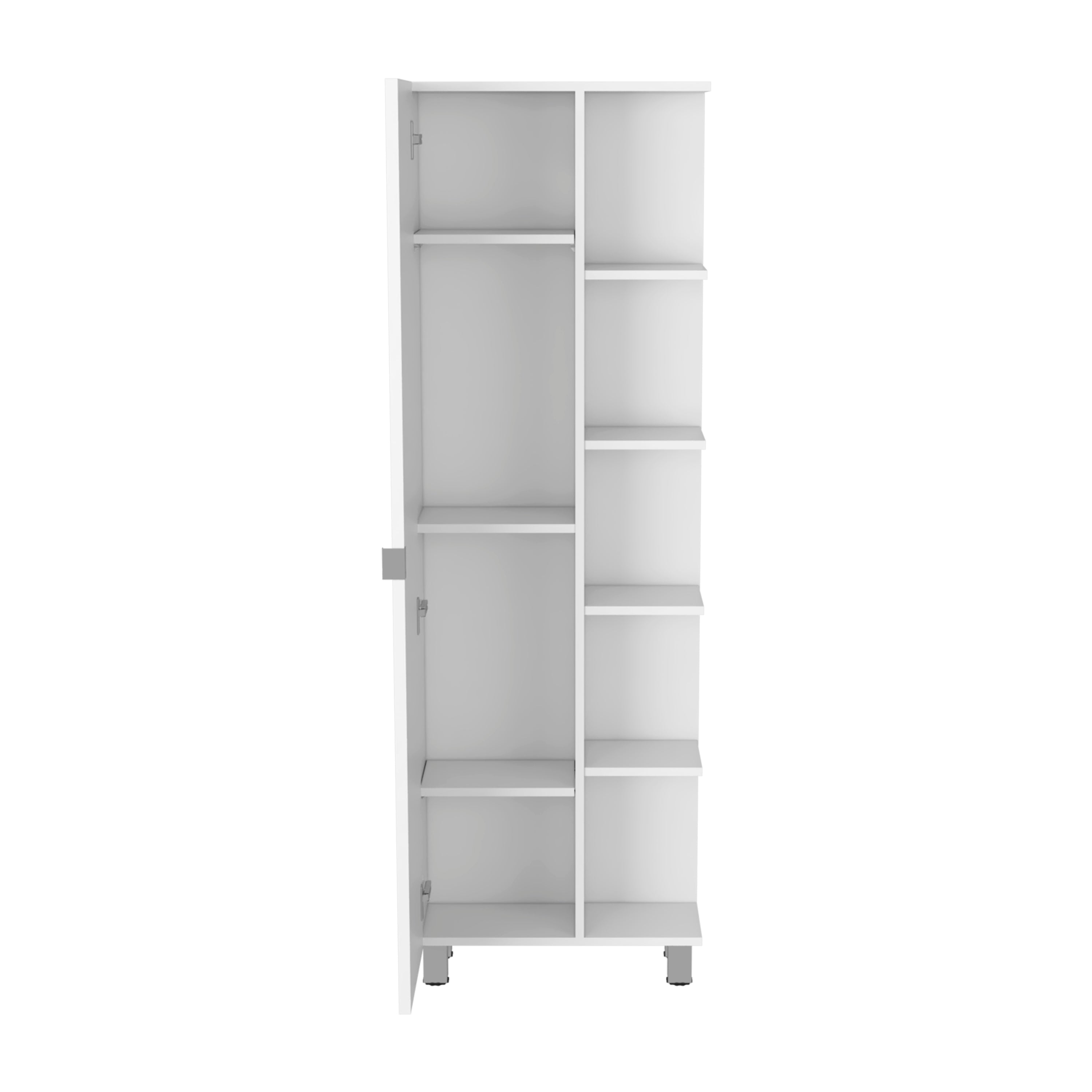 Venus Linen Single Door Cabinet, Five External Shelves, Four Interior Shelves, White - Luciddepo