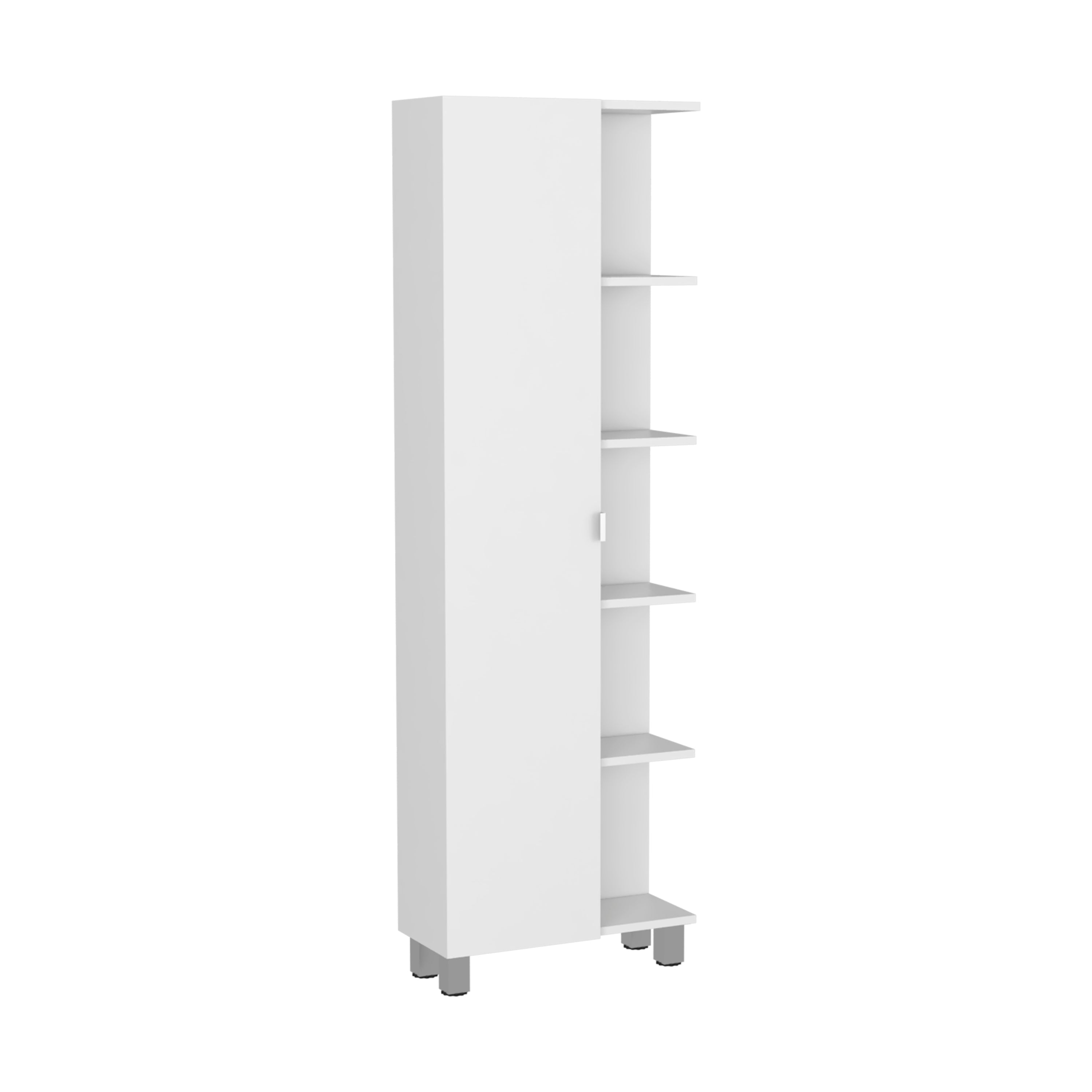 Venus Linen Single Door Cabinet, Five External Shelves, Four Interior Shelves, White - Luciddepo