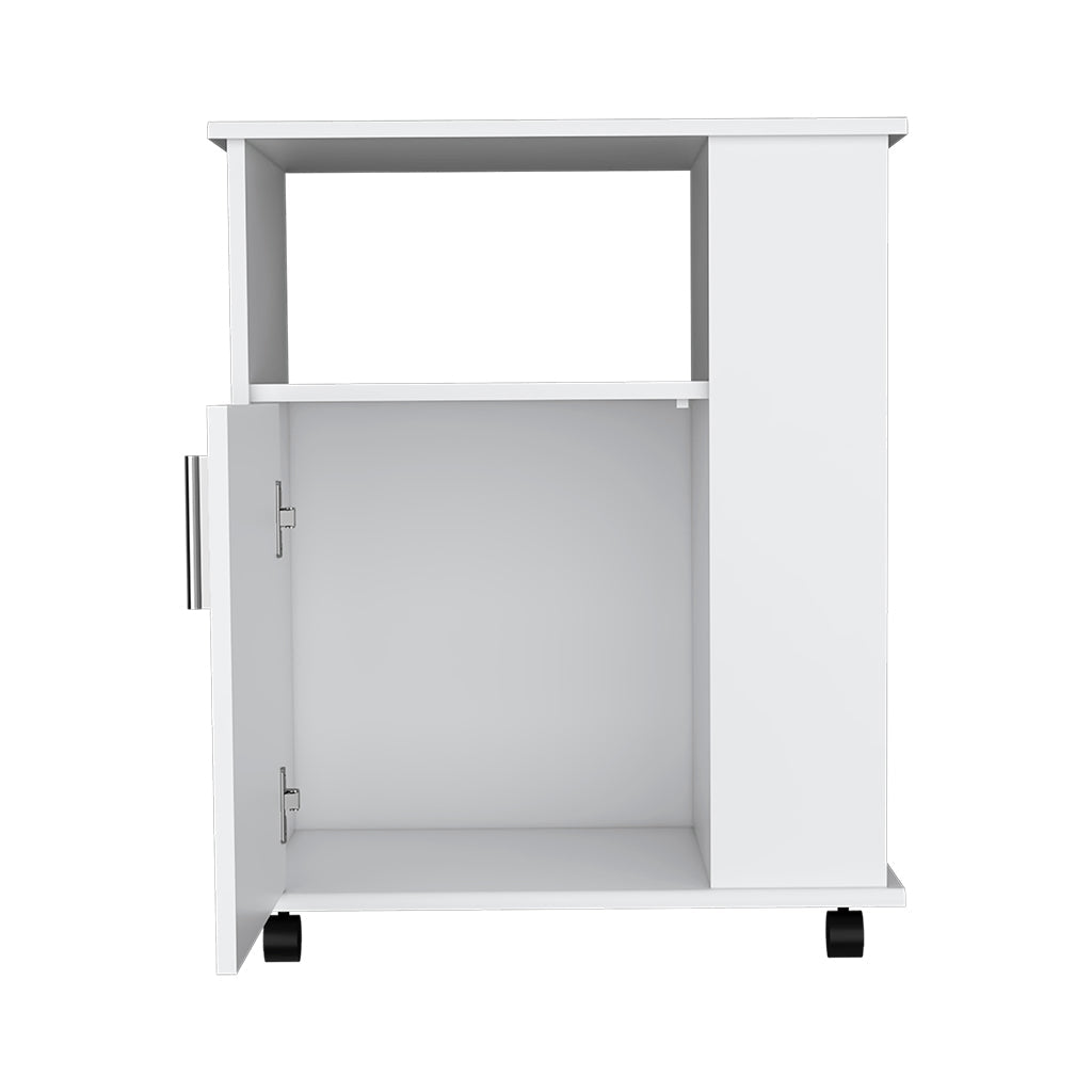 Munich Lower Microwave Pantry Single Door Cabinet, Three Lateral Shelves, Two Interior Shelves, White - Luciddepo
