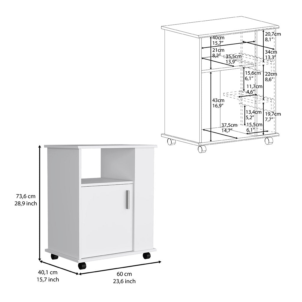 Munich Lower Microwave Pantry Single Door Cabinet, Three Lateral Shelves, Two Interior Shelves, White - Luciddepo