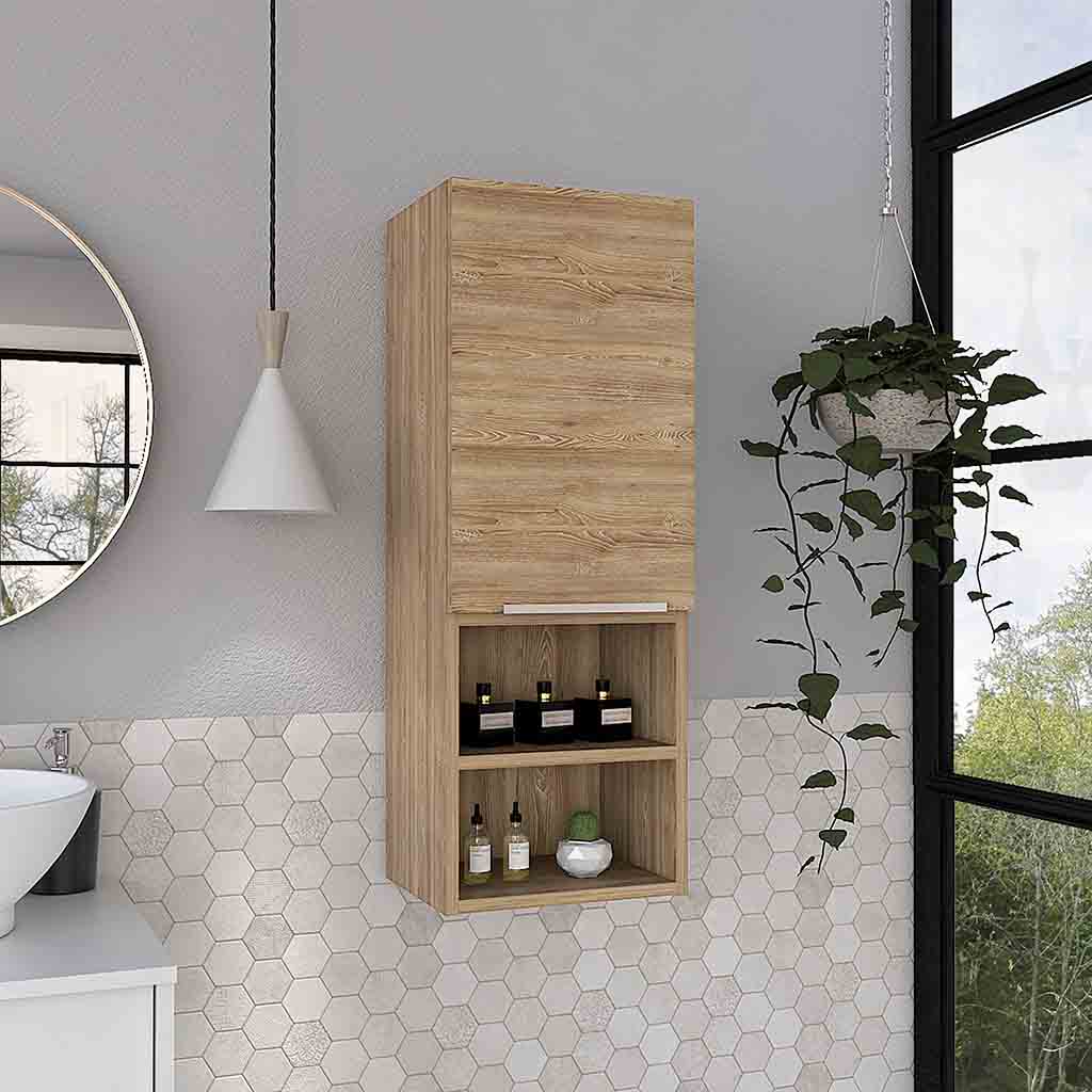 Savona Medicine Single Door Cabinet with Two Interior Shelves and Two External Shelves, Light Oak - Luciddepo