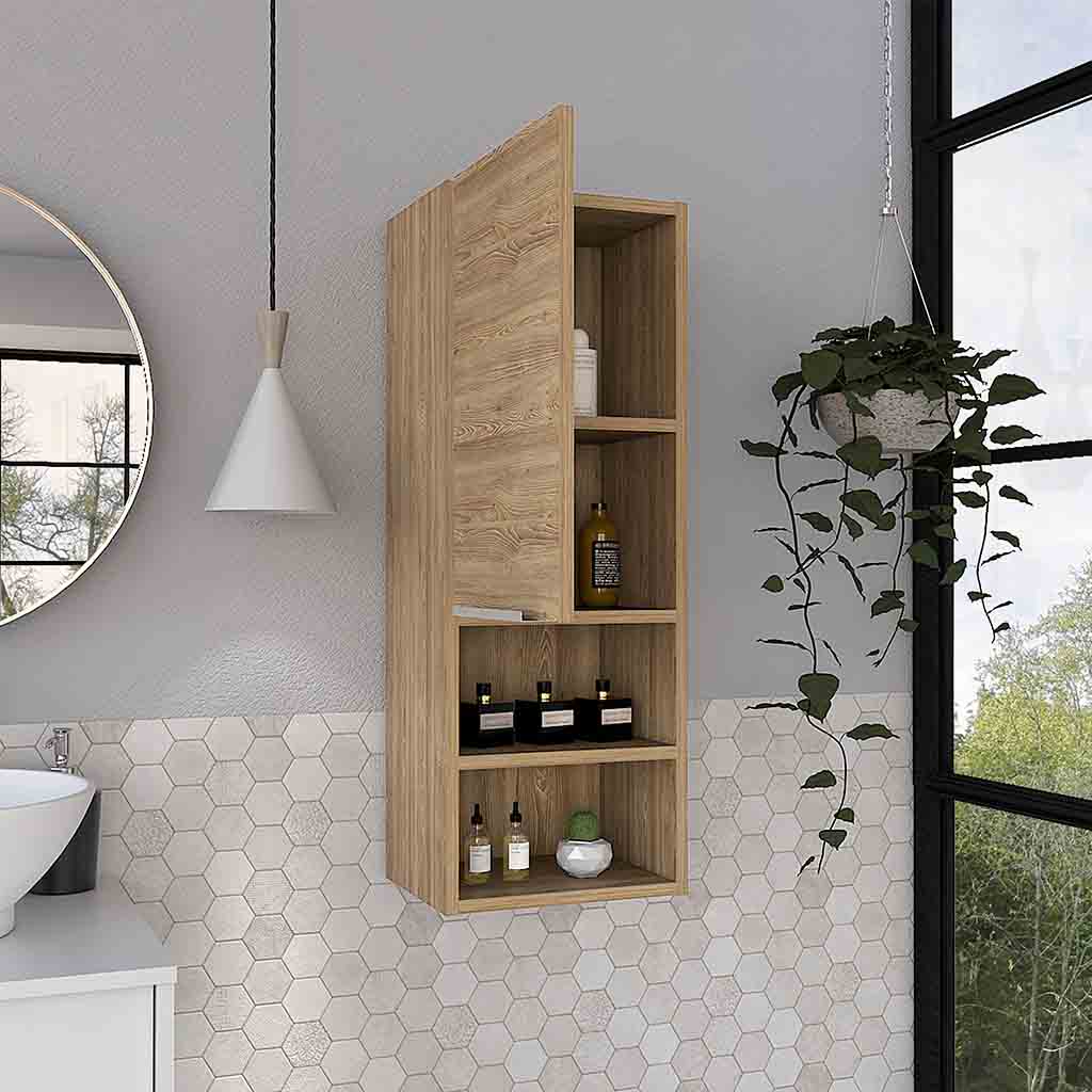 Savona Medicine Single Door Cabinet with Two Interior Shelves and Two External Shelves, Light Oak - Luciddepo