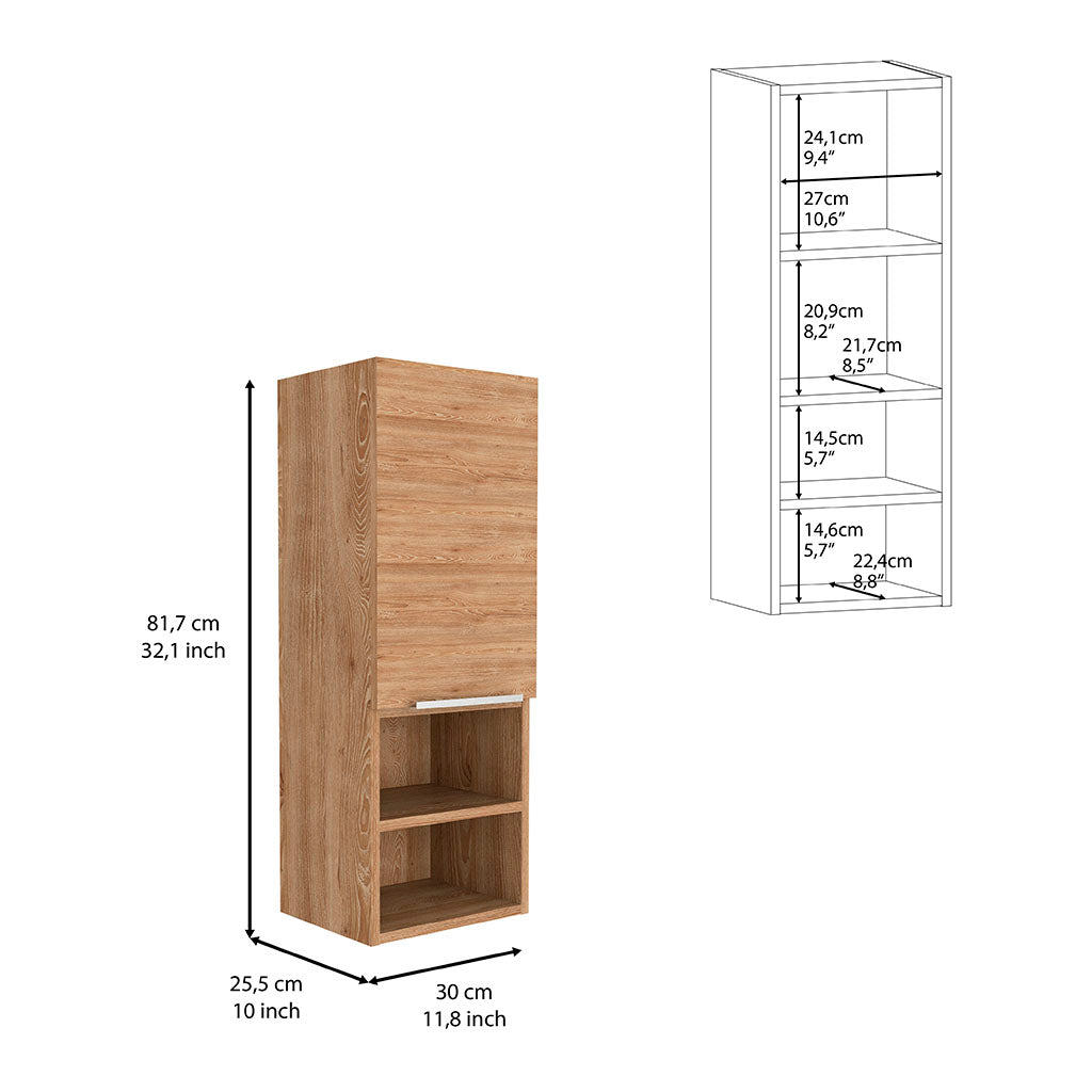 Savona Medicine Single Door Cabinet with Two Interior Shelves and Two External Shelves, Light Oak - Luciddepo